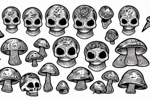 Skull magic mushrooms acid tattoo idea