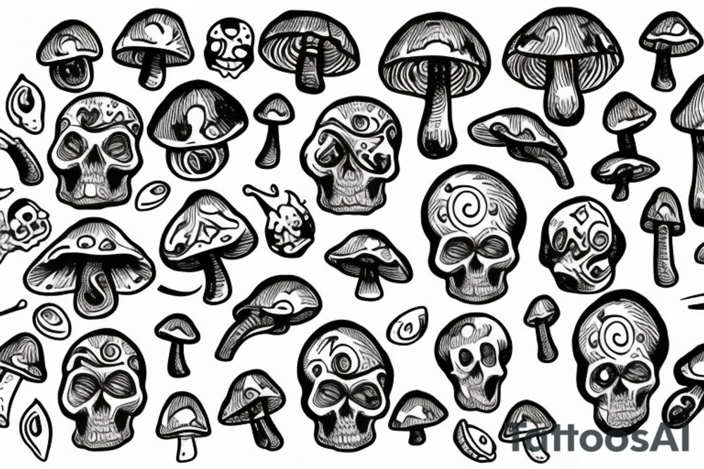 Skull magic mushrooms acid tattoo idea
