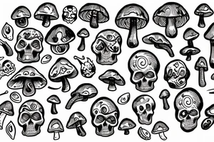 Skull magic mushrooms acid tattoo idea