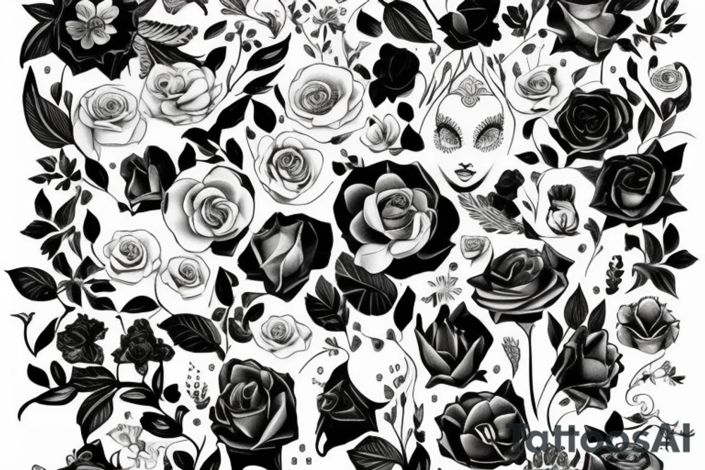 Cameo surrounded by flowers tattoo idea
