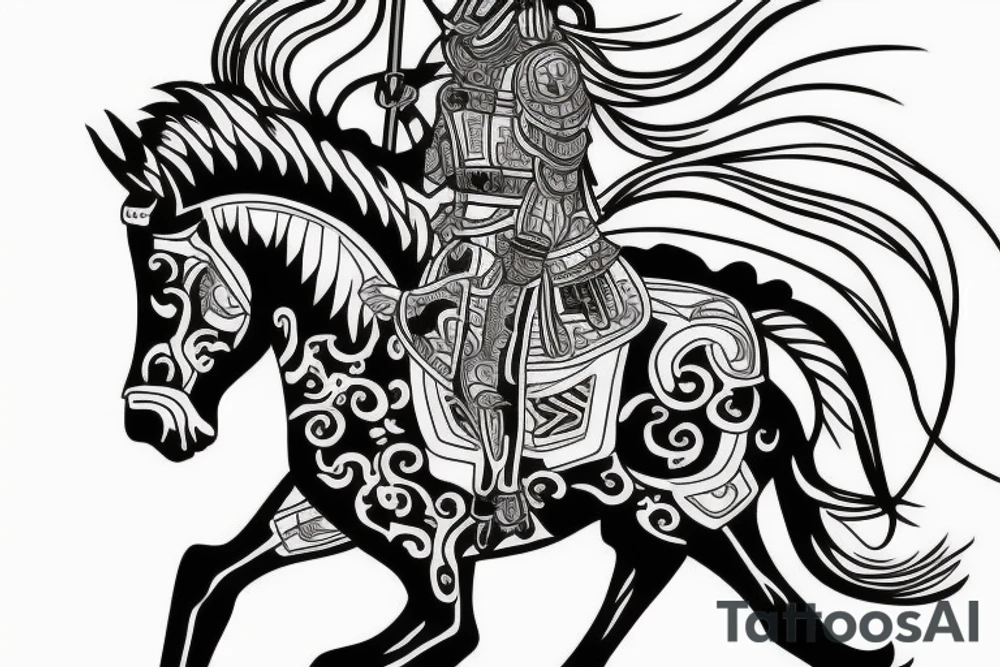black horse with samurai tattoo idea