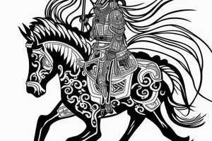 black horse with samurai tattoo idea