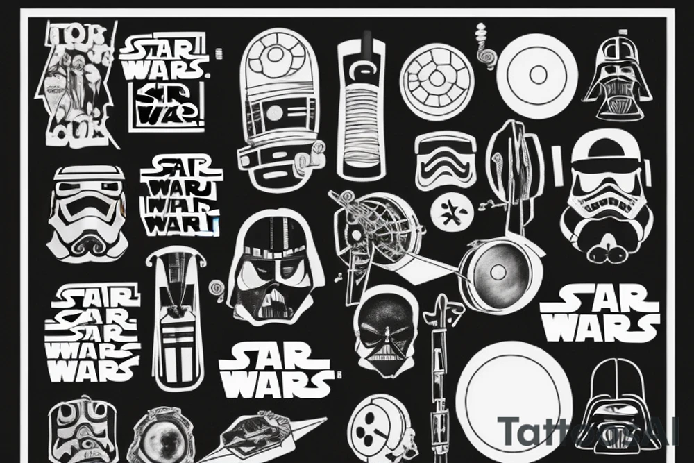 A drum kit which somehow incorporates the quote “If you choose not to decide, you still have made a choice” and somehow includes starwars symbolism tattoo idea