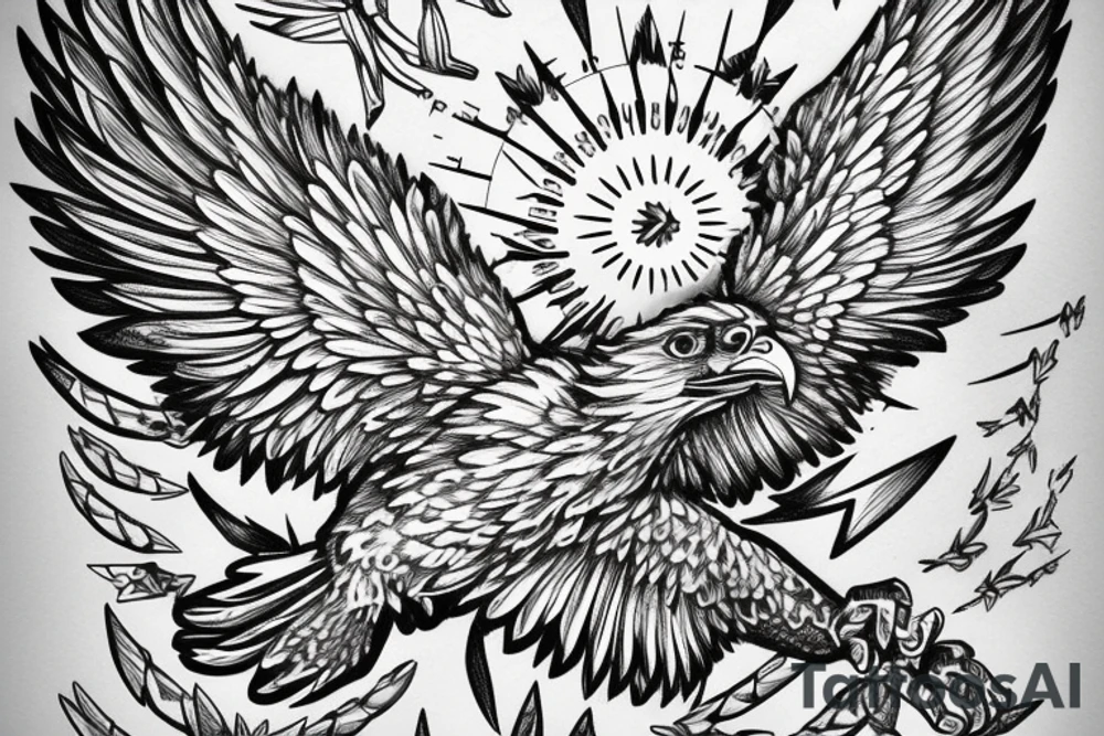 Eagle, detailed, compass, wings tattoo idea
