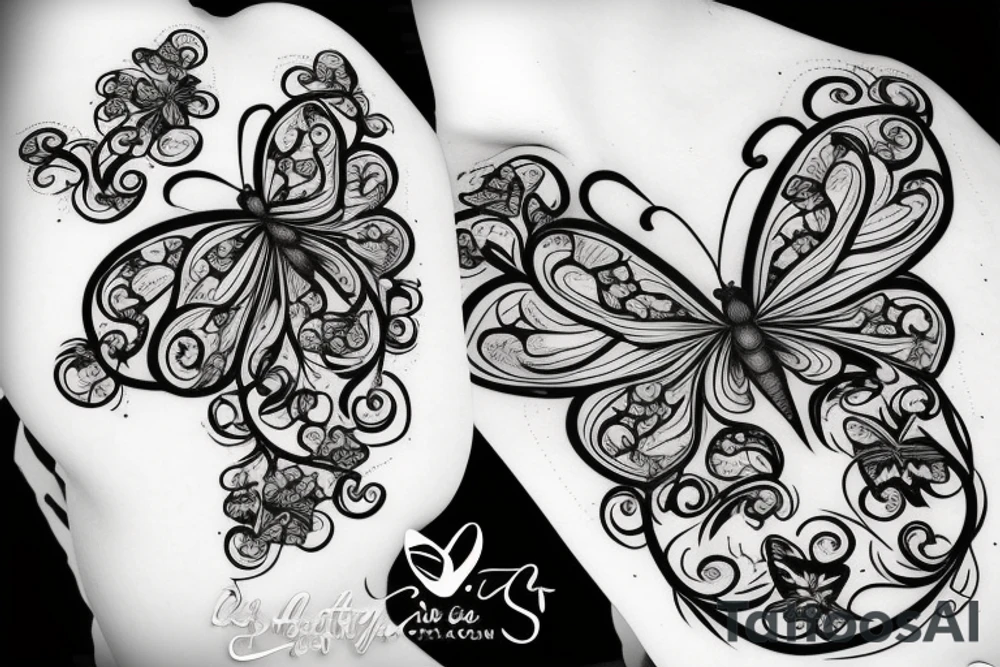 Butterfly with flowers and vines with infinity sign tattoo idea