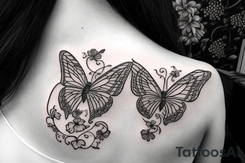 Butterfly with flowers and vines with infinity sign tattoo idea