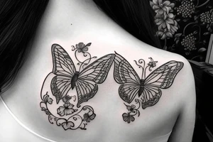 Butterfly with flowers and vines with infinity sign tattoo idea