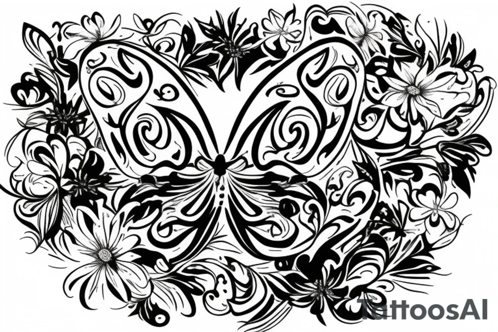 Butterfly with flowers vines with infinity sign tattoo idea