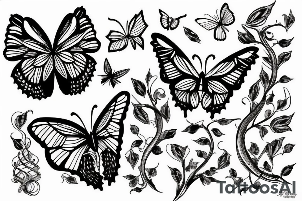 Butterfly with vines tattoo idea