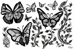 Butterfly with vines tattoo idea