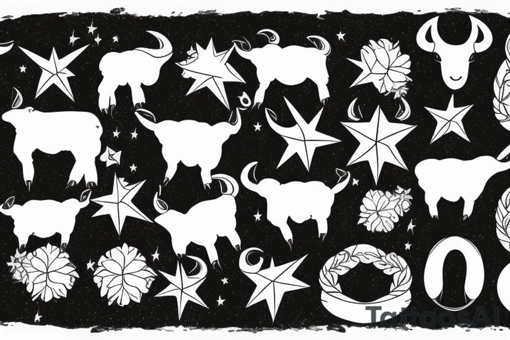 a lamb with two large horns with a star in the center tattoo idea