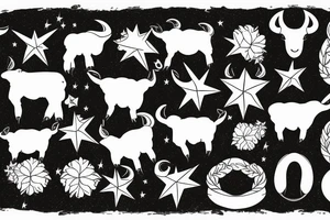 a lamb with two large horns with a star in the center tattoo idea