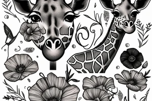 giraffe with poppies tattoo idea