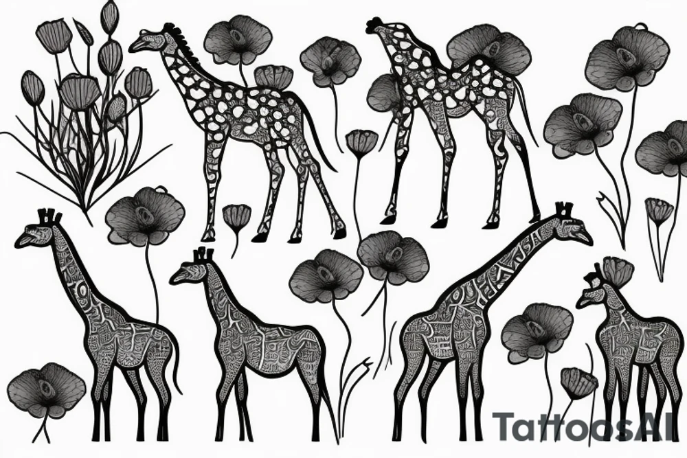 giraffe with poppies tattoo idea