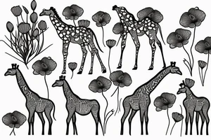 giraffe with poppies tattoo idea