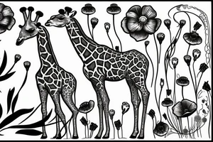 giraffe with poppies tattoo idea