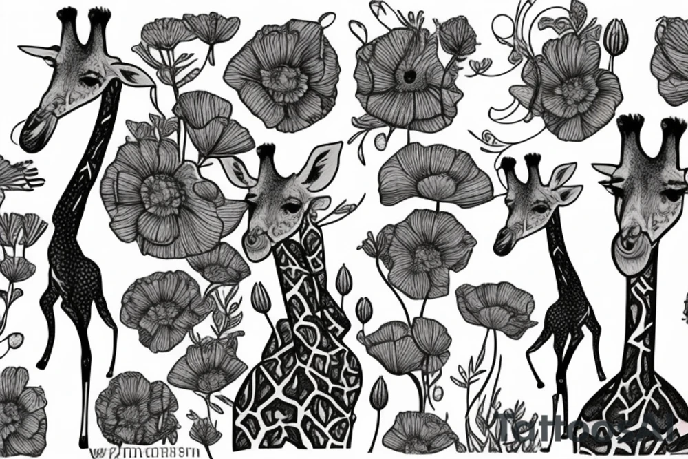 giraffe with poppies tattoo idea