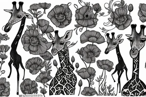 giraffe with poppies tattoo idea