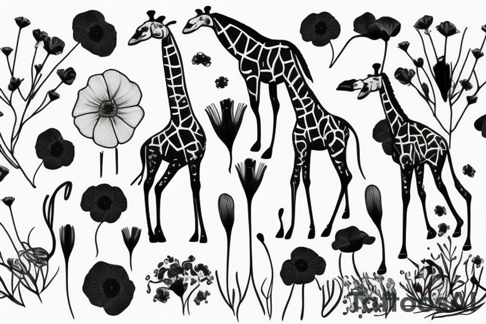giraffe with poppies tattoo idea