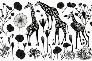 giraffe with poppies tattoo idea