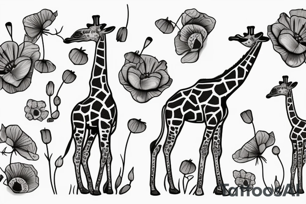 giraffe with poppies tattoo idea