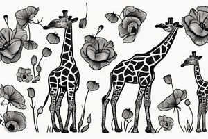 giraffe with poppies tattoo idea