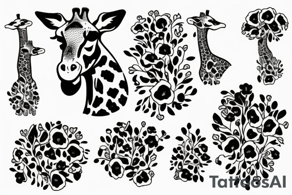 giraffe with poppies tattoo idea