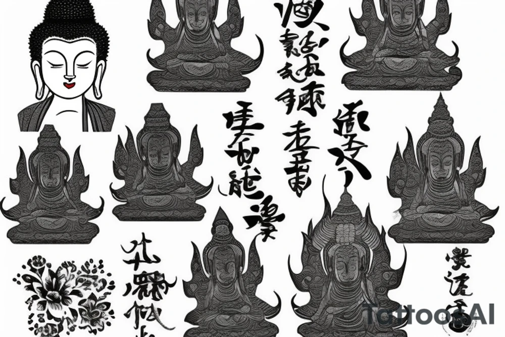 winking buddha lotus cameo tattoo idea