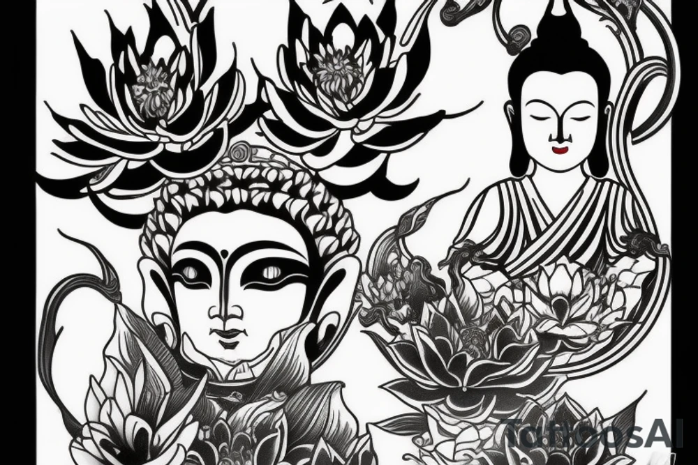 winking buddha lotus cameo tattoo idea