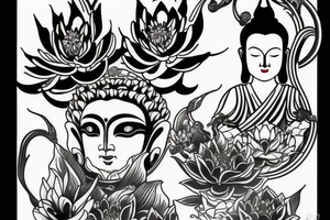 winking buddha lotus cameo tattoo idea