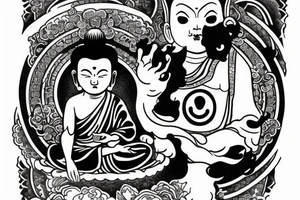 winking buddha coming out of lotus tattoo idea