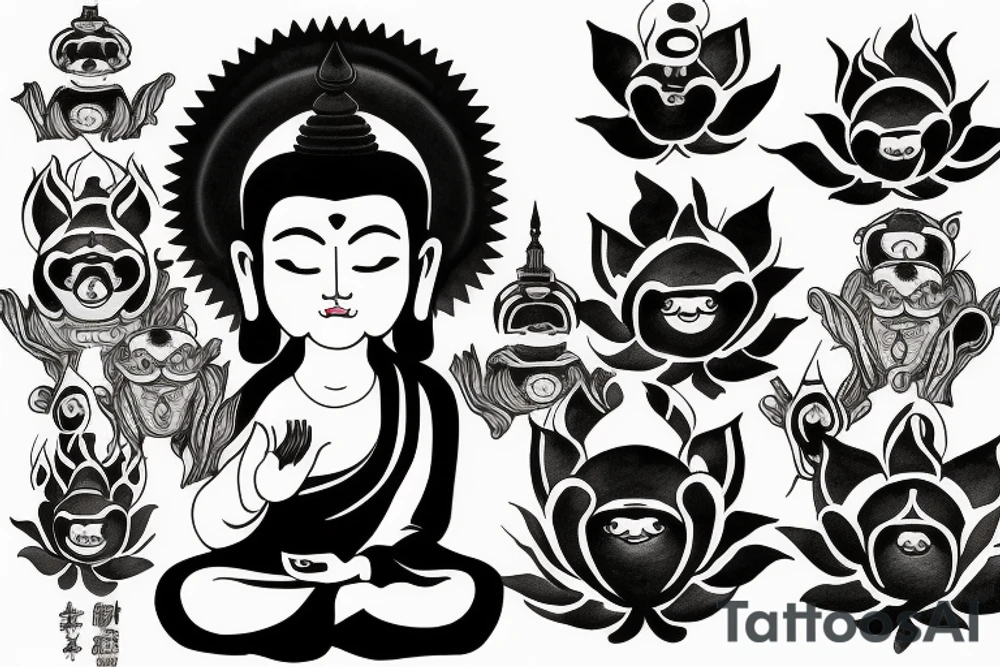 winking buddha coming out of lotus tattoo idea