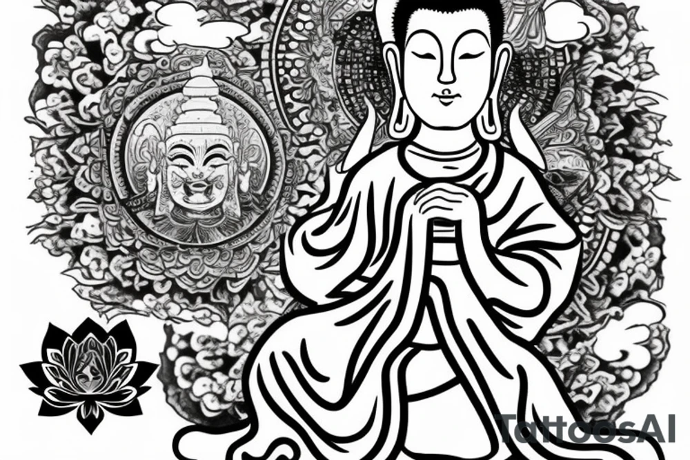 winking buddha coming out of lotus tattoo idea