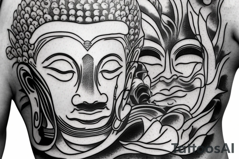 winking buddha coming out of lotus cameo tattoo idea