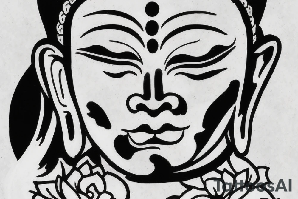 winking buddha coming out of lotus cameo tattoo idea