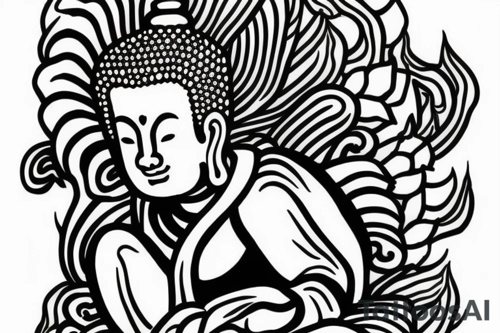 winking buddha coming out of lotus cameo tattoo idea