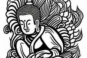 winking buddha coming out of lotus cameo tattoo idea