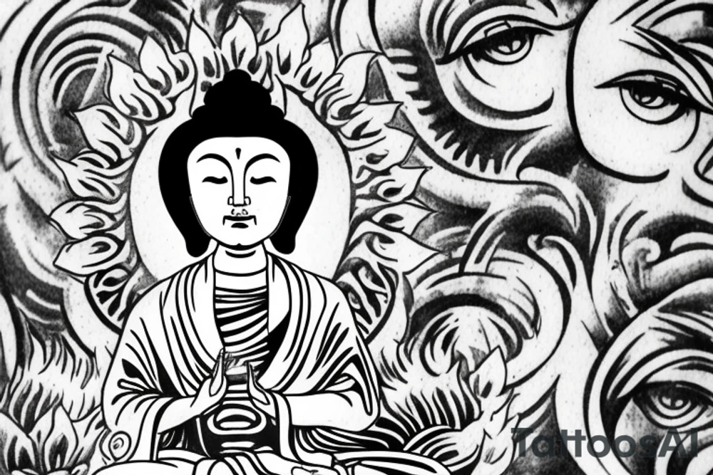 winking buddha coming out of lotus cameo tattoo idea