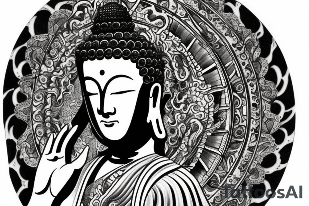 One eye closed buddha coming out of lotus cameo tattoo idea
