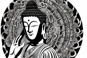 One eye closed buddha coming out of lotus cameo tattoo idea