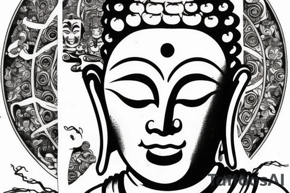 One eye closed buddha coming out of lotus cameo tattoo idea