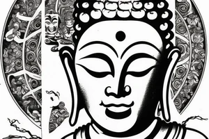 One eye closed buddha coming out of lotus cameo tattoo idea