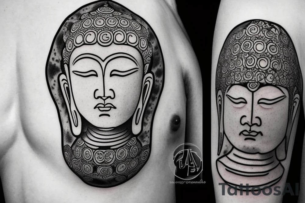 One eye closed buddha coming out of lotus cameo tattoo idea