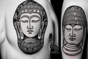 One eye closed buddha coming out of lotus cameo tattoo idea
