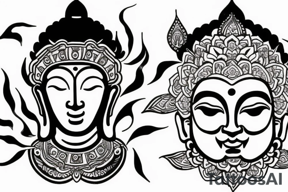 One eye closed buddha coming out of lotus cameo tattoo idea