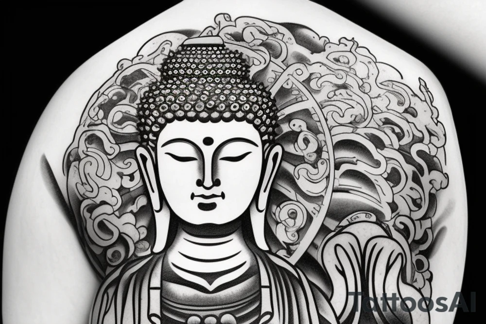 One eye closed buddha coming out of lotus cameo tattoo idea