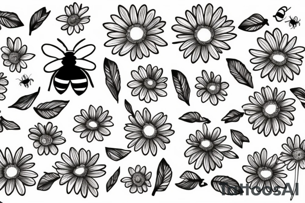 Daisy with a bee and a ladybug tattoo idea