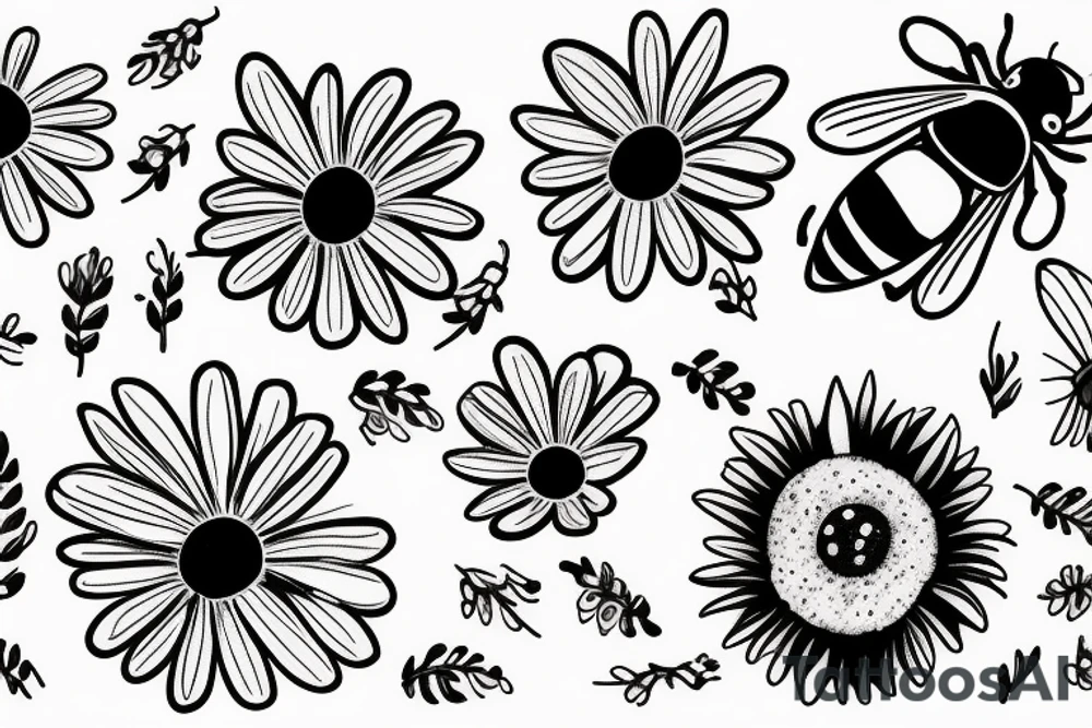 Daisy with a bee and a ladybug tattoo idea
