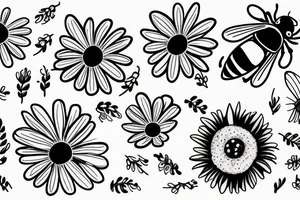 Daisy with a bee and a ladybug tattoo idea