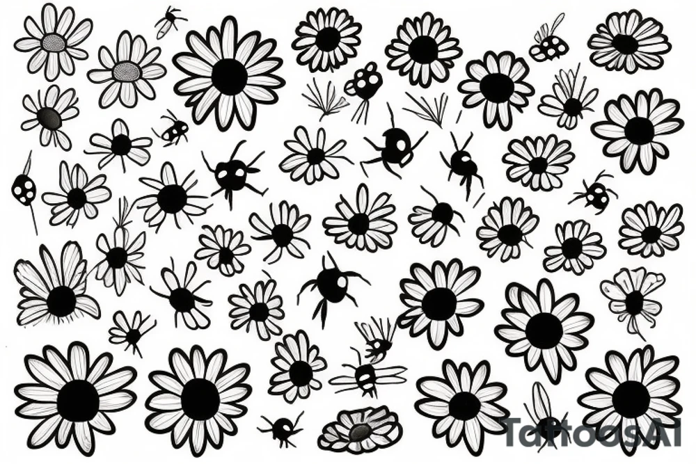 Daisy with a bee and a ladybug tattoo idea